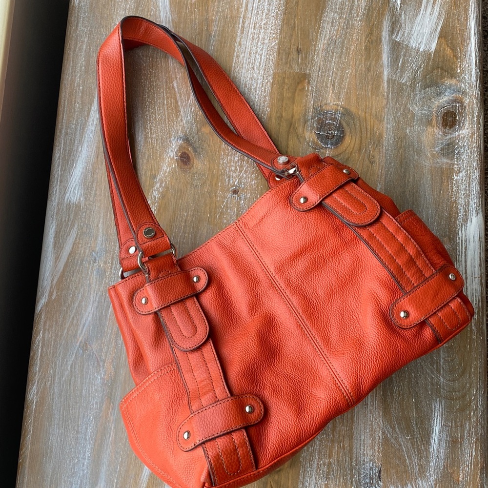 TIGNANELLO Salmon Purse Bag ~ Pebbled Leather! Shoulder Straps Chrome Hardware